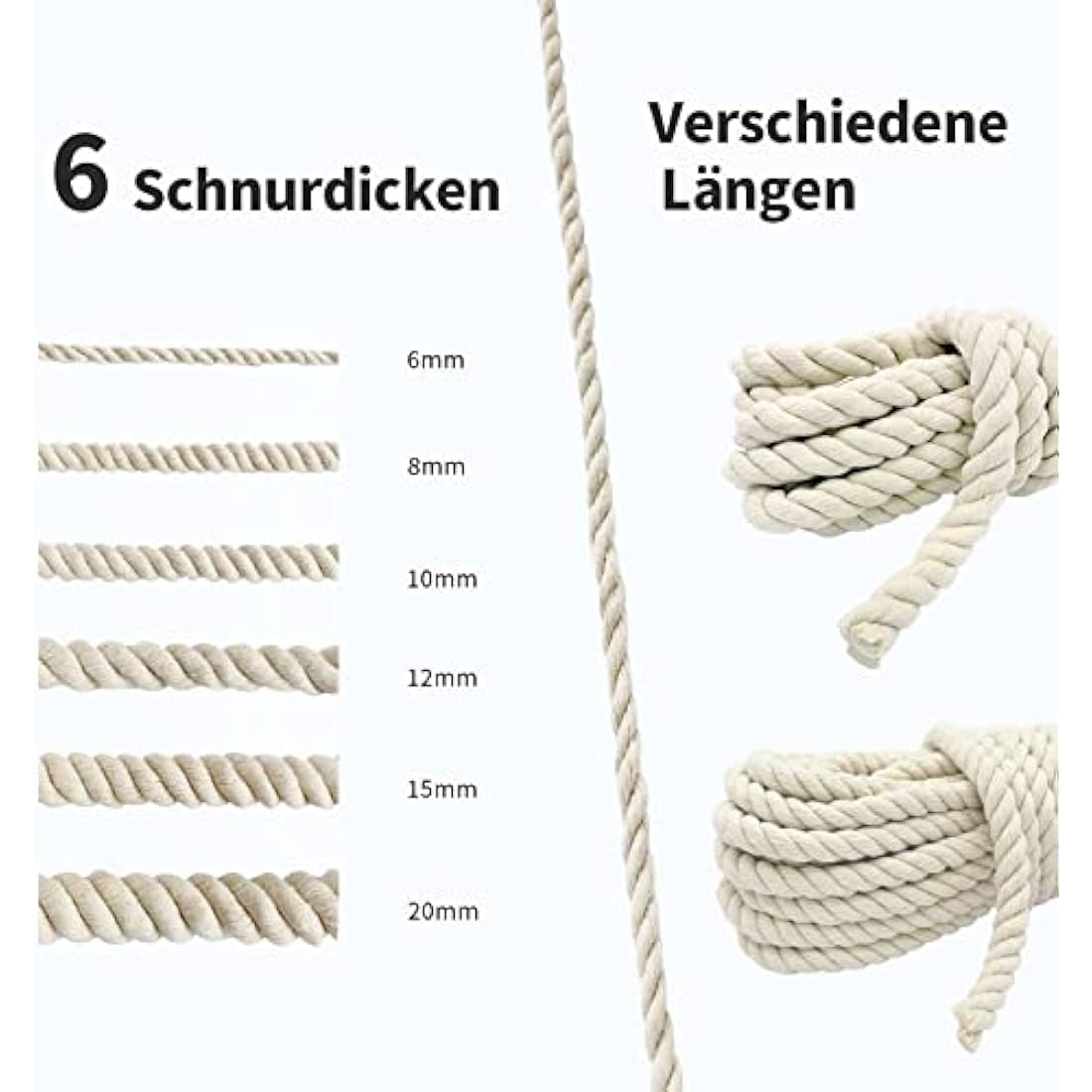 Cotton Rope Thick Rope White Rope Noose Soft Rope 10mm Decking Rope For Garden Macrame Plant Hanger Kit (10M)
