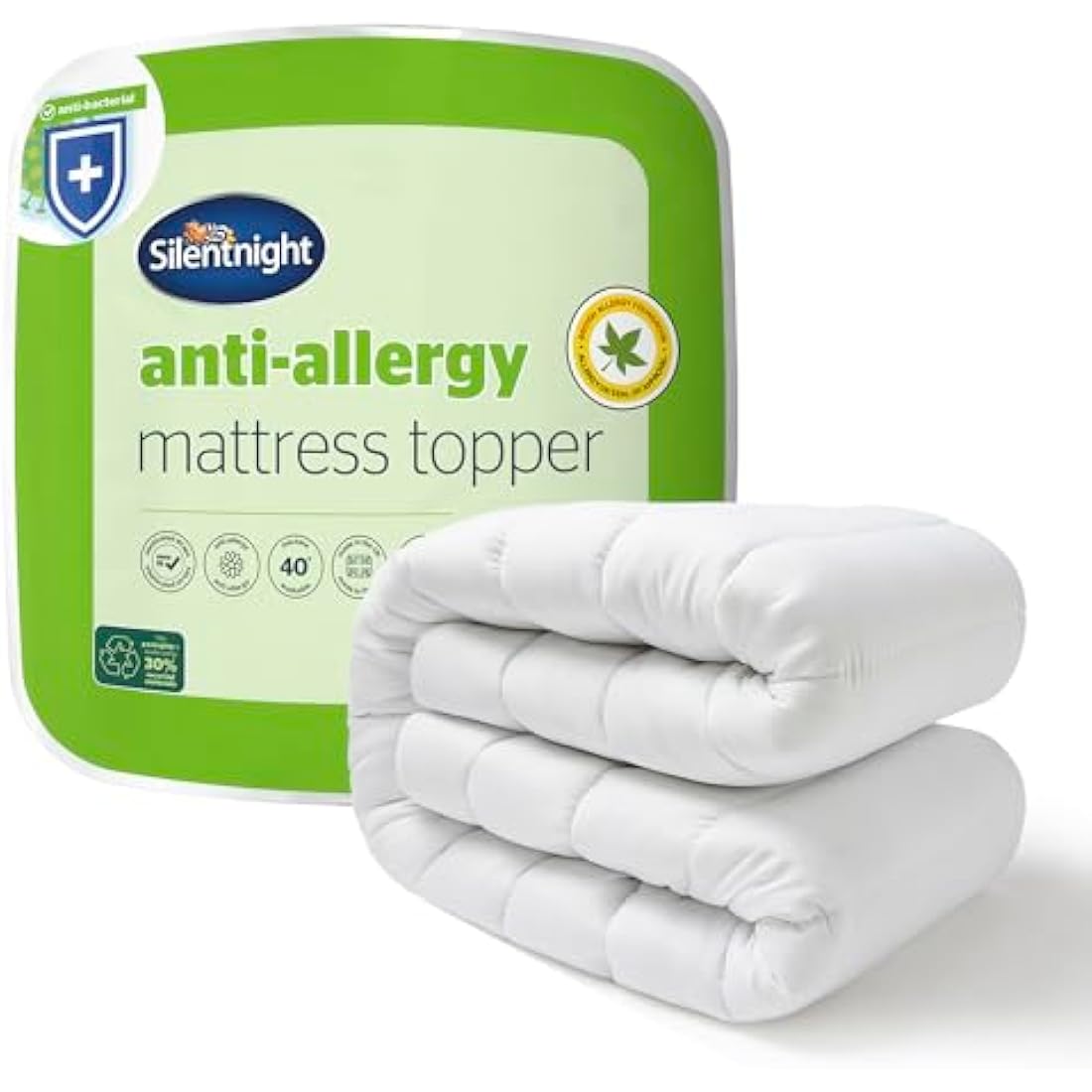 Silentnight Anti-Allergy King Mattress Topper - Thick Deep Mattress Pad Protecting Against Allergies and Dust Mites - Hypoallergenic and Machine Washable - King Bed, White