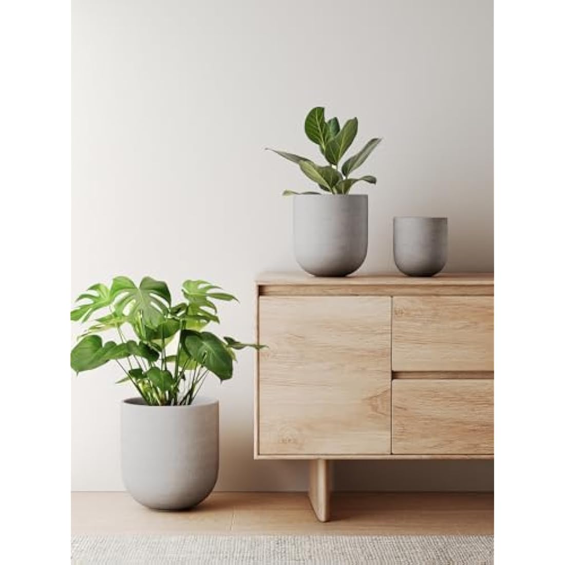 LE TAUCI 25 cm Plant Pot, Ceramic Pots for Plants with Drainage Holes and Rubber Plug, Plant Pots Indoor Outdoor for Home Garden Patio Office, Cylinder Flower Pot, Grey