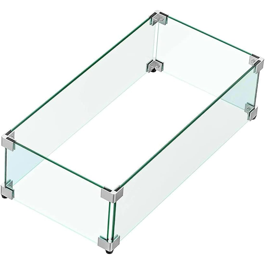 MESIDA 31"x12"x6" Fire Pit Glass Wind Guard, Tempered Glass Firepit Table Shield, Thick and Sturdy, with Hard Aluminum Corner Bracket & Rubber Feet