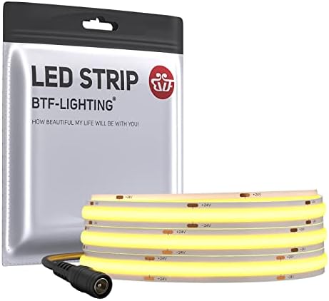 BTF-LIGHTING FCOB Flexible High Density LED Strip 1M 528LEDs/M Natural White 14W/M 24V 10mm Dimmable Malleable FOB COB LED Light Tape for Bedroom Kitchen Home Interior Decoration(Only Strip)