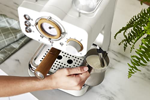 Swan SK22110WHTN Nordic Espresso Coffee Machine with Milk Frother, Steam Pressure Control, 1.2L Detachable Water Tank, 1100W, Nordic Cotton White