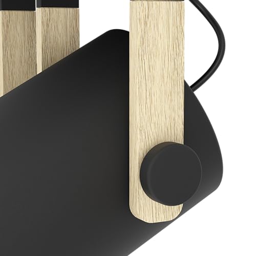 Eglo Ceiling Light Hornwood, 4 Light Vintage and Industrial Style Lighting Made of Black Metal and Natural Wood, Living Room and Bedroom spotlights,