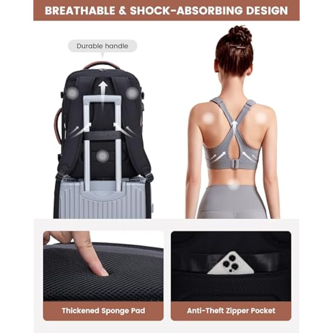 LOVEVOOK Travel Cabin Backpack Womens Large Hand Luggage Rucksack Bag for Plane 40L Weekend Overnight Carry On Bag Waterproof 17 inch Laptop Backpack Ladies Maternity Hospital Bag