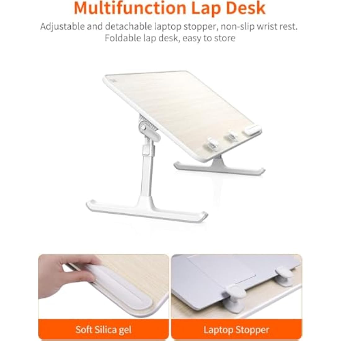 SAIJI Adjustable Laptop Stand, Bed Tray Table, 5 Heights, 4 Angles, Stable Folding Desk for Bed & Sofa, Fits up to 17'' Laptop (60 * 33cm Teak)