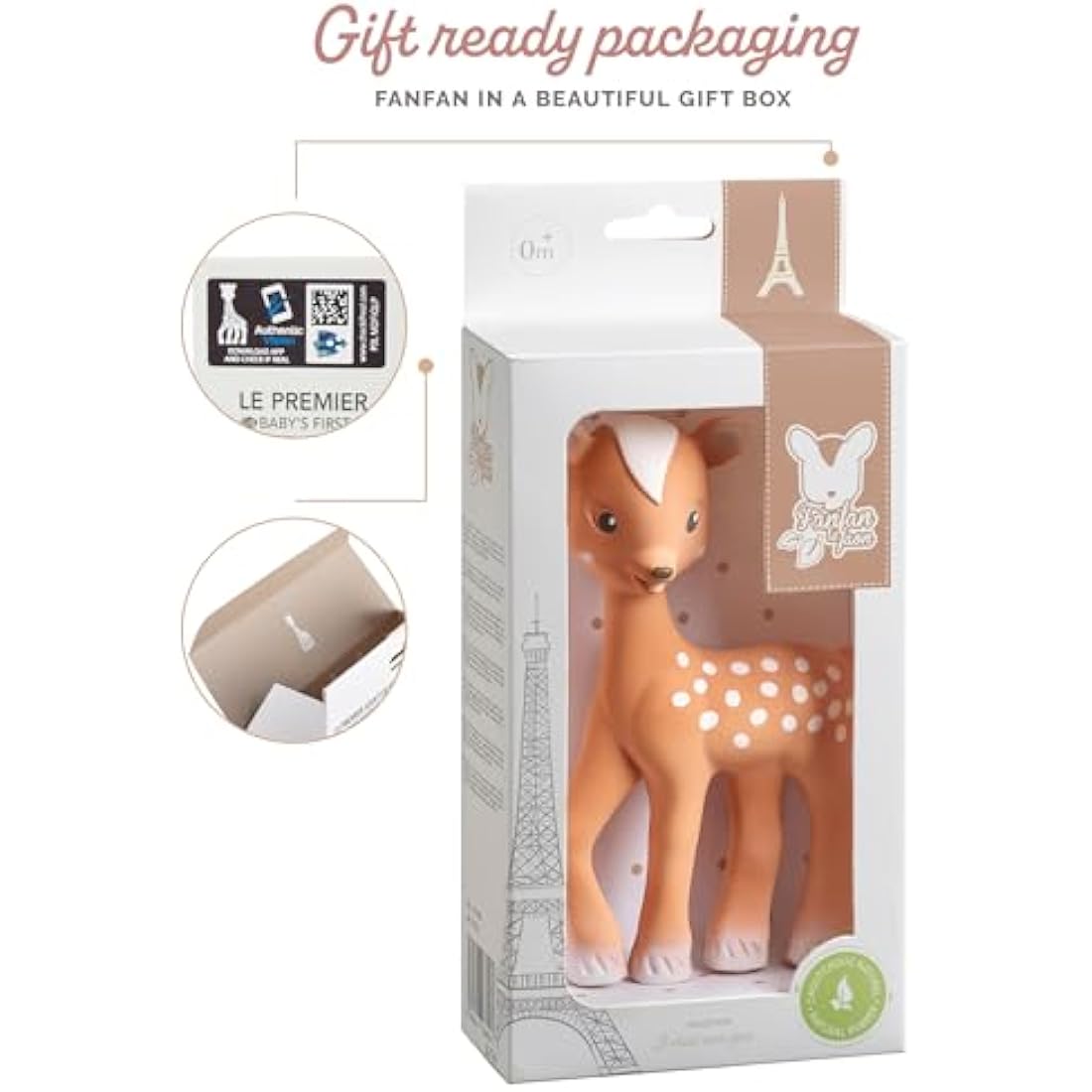 Sophie la Girafe Fanfan The Fawn Baby Teething Toy, 100% Natural Rubber Phthalate-Free Easy to Grip Baby Teether Suitable for Newborn Babies