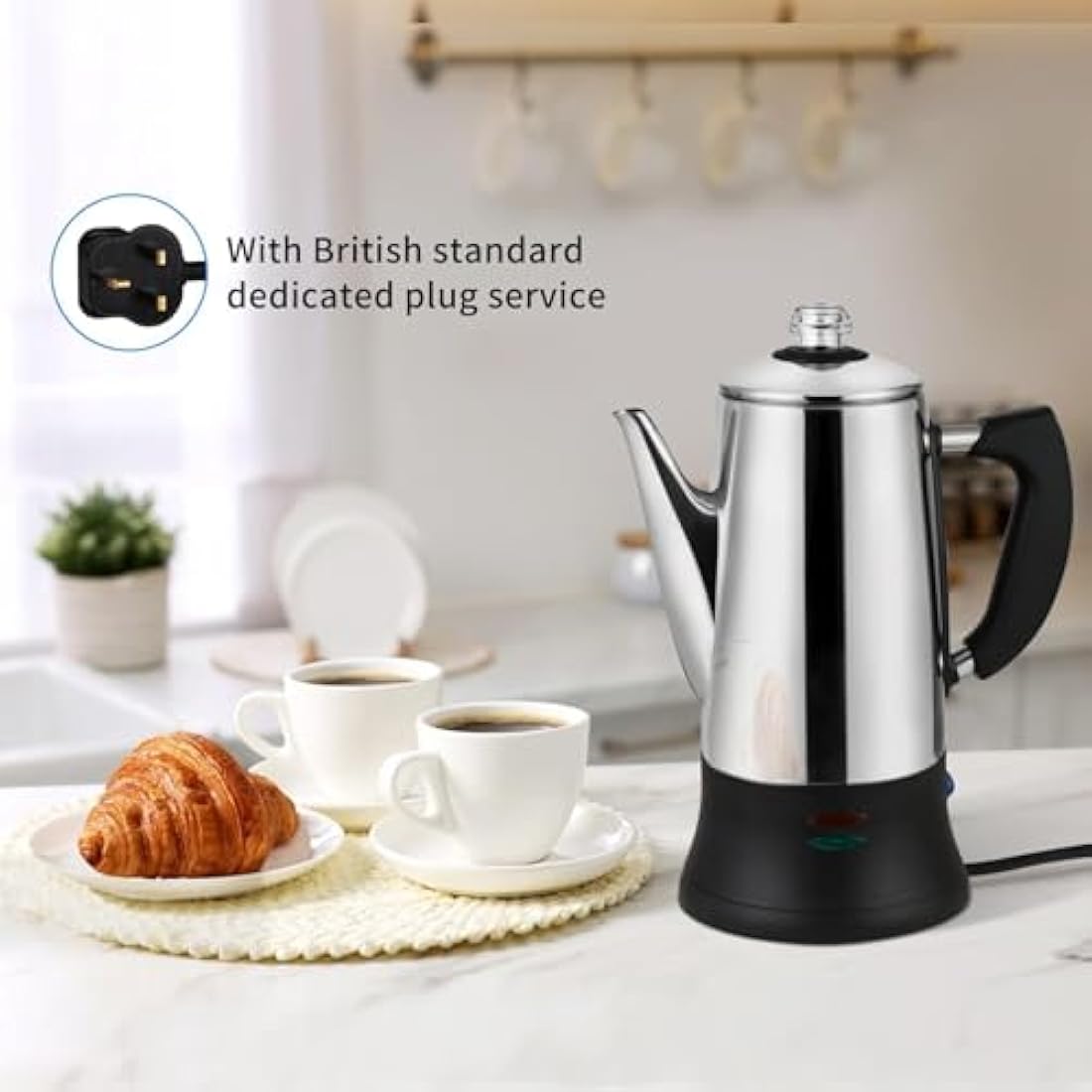 KFO 12-Cup (1.2L) Electric Coffee Percolator - CE Certified Percolator Coffee Maker with 360° Rotating Base & Anti-Slip Design | Heat-Resistant Glass Lid & Cordless Server for Home/Office Use