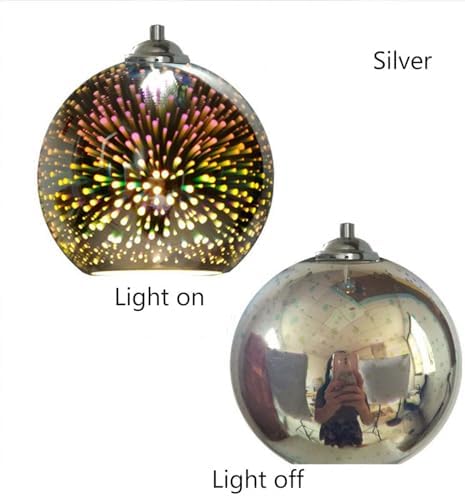 KRUIHAN 3D Firework Light Glass Pendant Light Shade Hanging Ceiling Lights E27 Base Coloured Chandelier for Bedroom,Living Room,Kitchen,25CM(Silver)