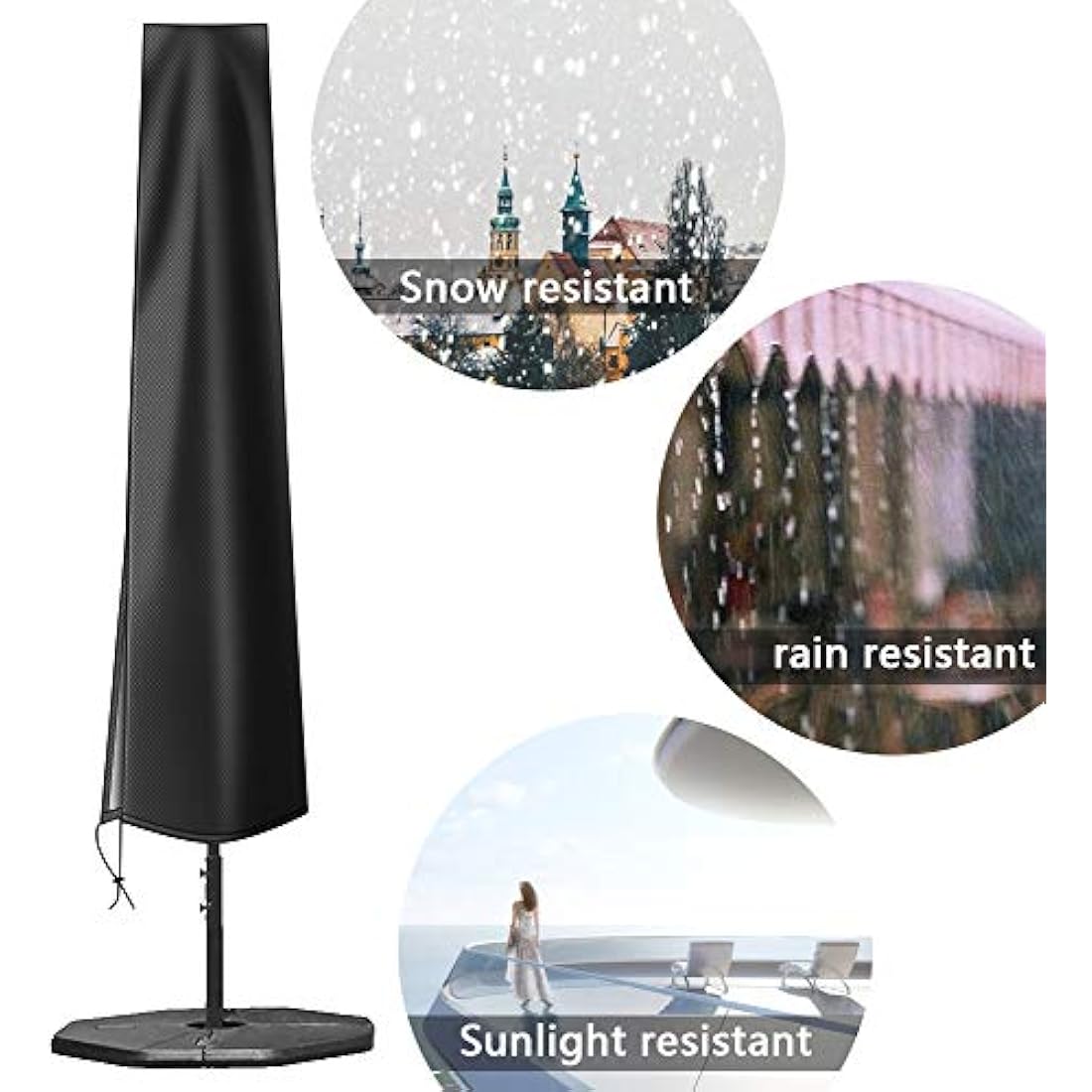 OKPOW Parasol Covers Waterproof 600D Oxford Fabric Patio Umbrella Cover with Zip (190 * 30 * 50cm), for 2m 2.2m 2.3m 2.4m 2.5m 2.7m 2.8m 3m Garden Outdoor Umbrella (Black)