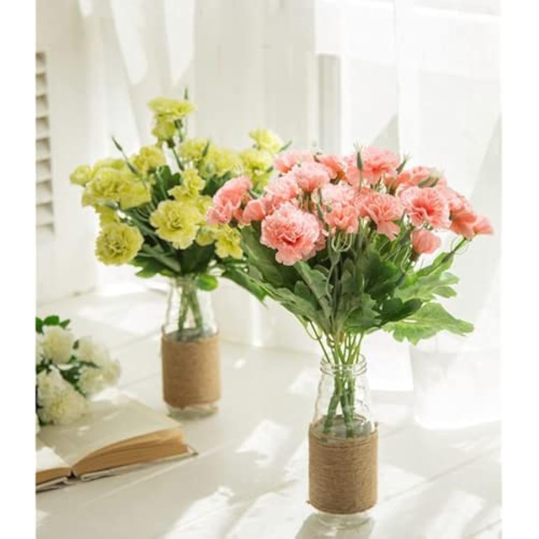 Corkwaw 40 Heads Artificial Carnations,Silk Hydrangea Bouquet Decoration Plastic Plant Suitable for Photo Props Family Party Home Decoration Bridal Wedding Bouquet Decoration (Pink)