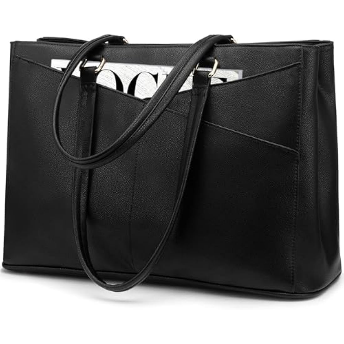 LOVEVOOK Laptop Bags for Women Tote Bag 15.6 Inch, Ladies Handbags PU Leather Work Bag for Office Business Shopping, Large Womens Hand Bag with Laptop Compartments, Black