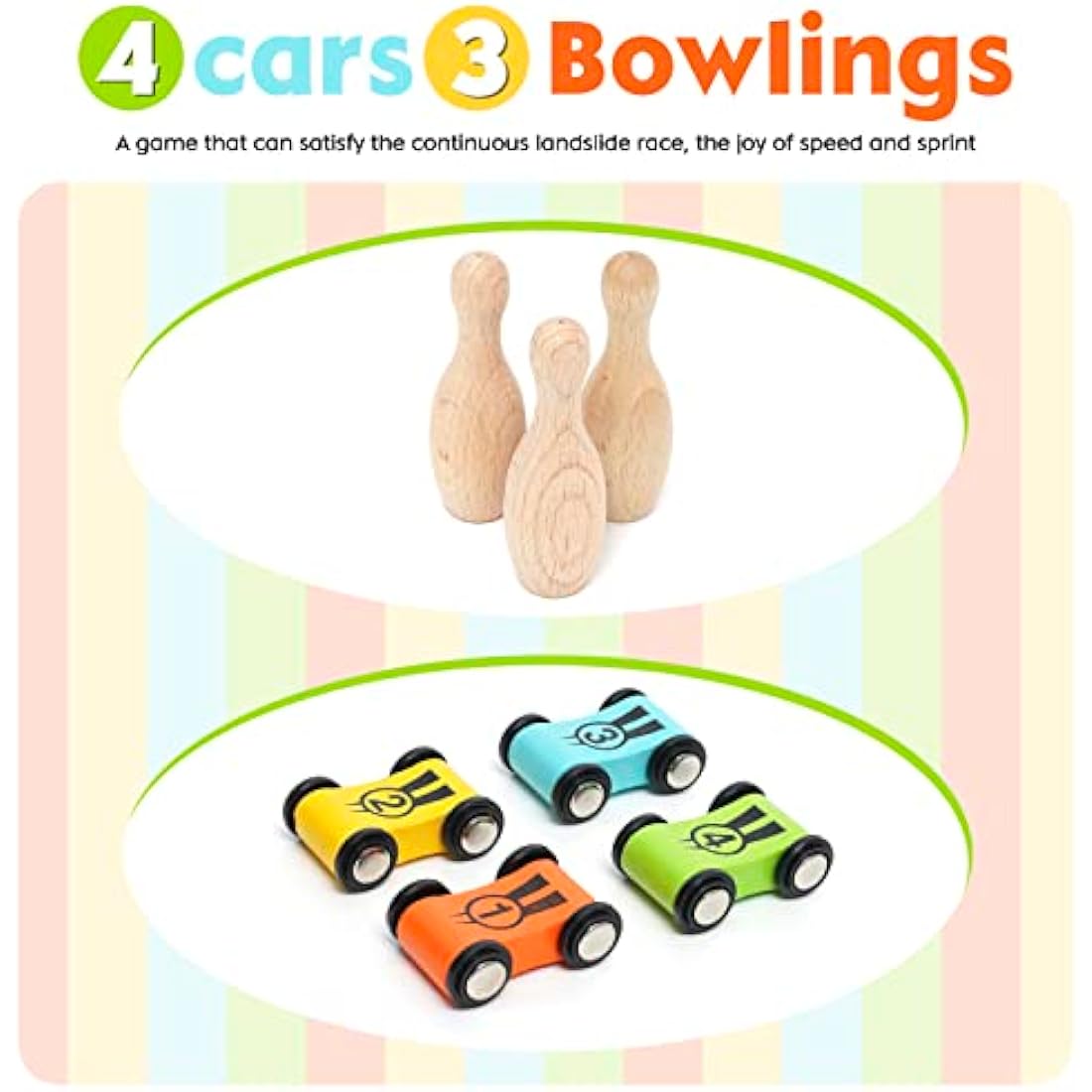Wooden Car Ramp Toys Zig Zag Cars Slide Toddler Toys Wooden Click Clack Race Track Bowling Game Wood Car Toy Garage with 4 mini Cars 3 Bowlings for 1 2 3 Year Old Boys Girls Gifts