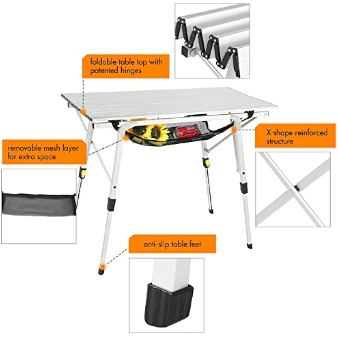 Portal Camping Tables That Fold up Picnic Table Folding Portable with Height Adjustable Legs Collapsible Table 3ft Aluminium Rollup Outdoor Table Lightweight Foldable for Beach Fishing Garden BBQ