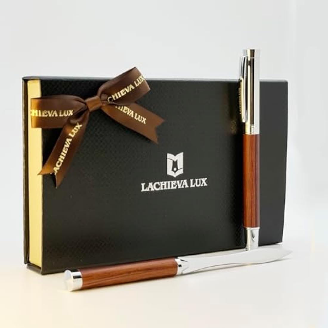 LACHIEVA LUX Rosewood Rollerball Pen and Letter Opener Gift Set, Solid Wood with Natural Grain, Gift for Men and Women, TimberDuo Series