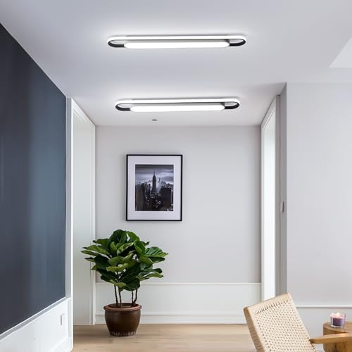 Naroume Modern Hallway Ceiling Lights, 6000K Acrylic Linear Ceiling Lamp, 4ft Metal LED Ceiling Light Fixture, Kitchen Dining Living Room Cloakroom Lighting (62W/122CM)