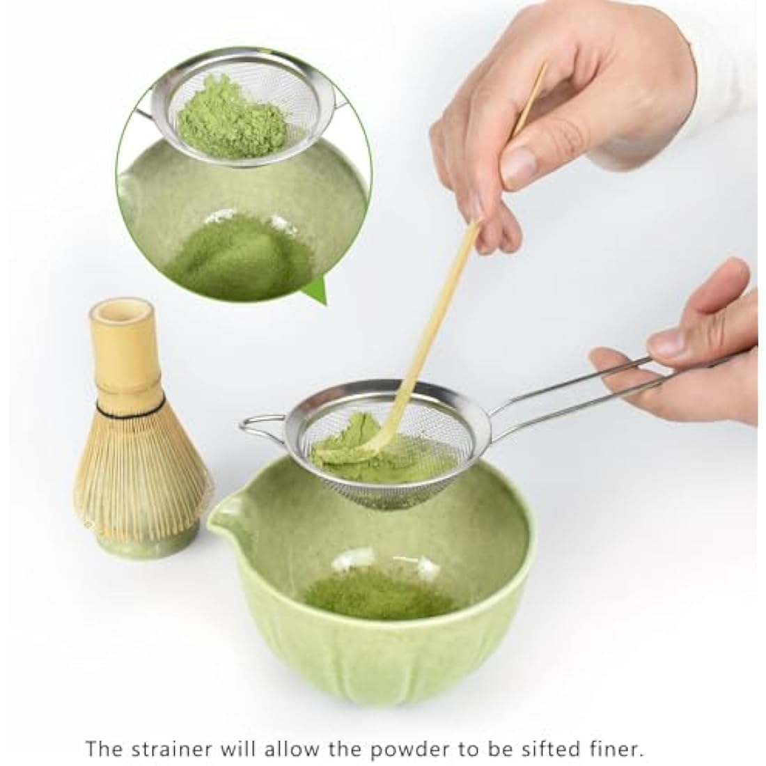 Artcome 6-Piece Japanese Tea Set, Matcha Bowl with Spout, Whisk, Scoop, Holder - Handmade Ceremony Kit
