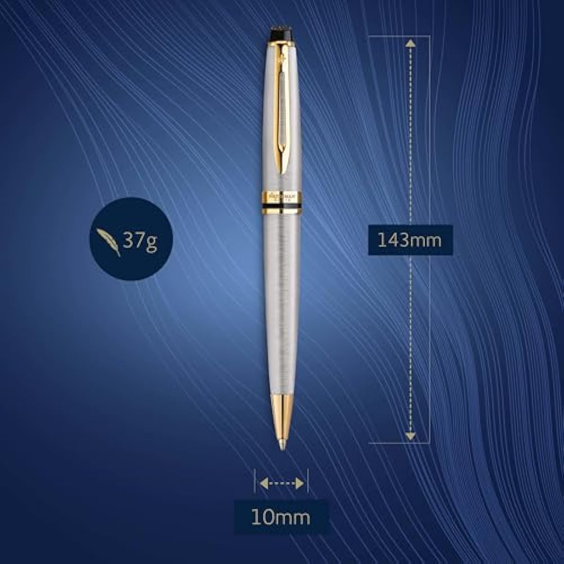 Waterman Expert Ballpoint Pen | Stainless Steel with 23k Gold Trim | Medium Tip | Blue Ink | Gift Box
