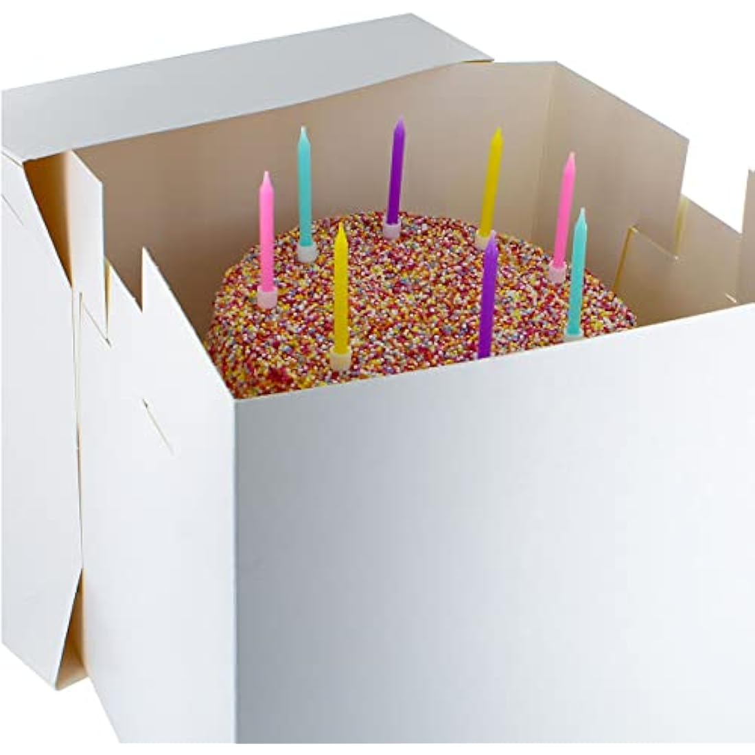 Culpitt 12" Round Silver Cake Drum Board & Tall White Box Combo, 12 x 12 x 12 Inch Square Box and Matching Circle Set for Tiered or Decorated Cake Transport