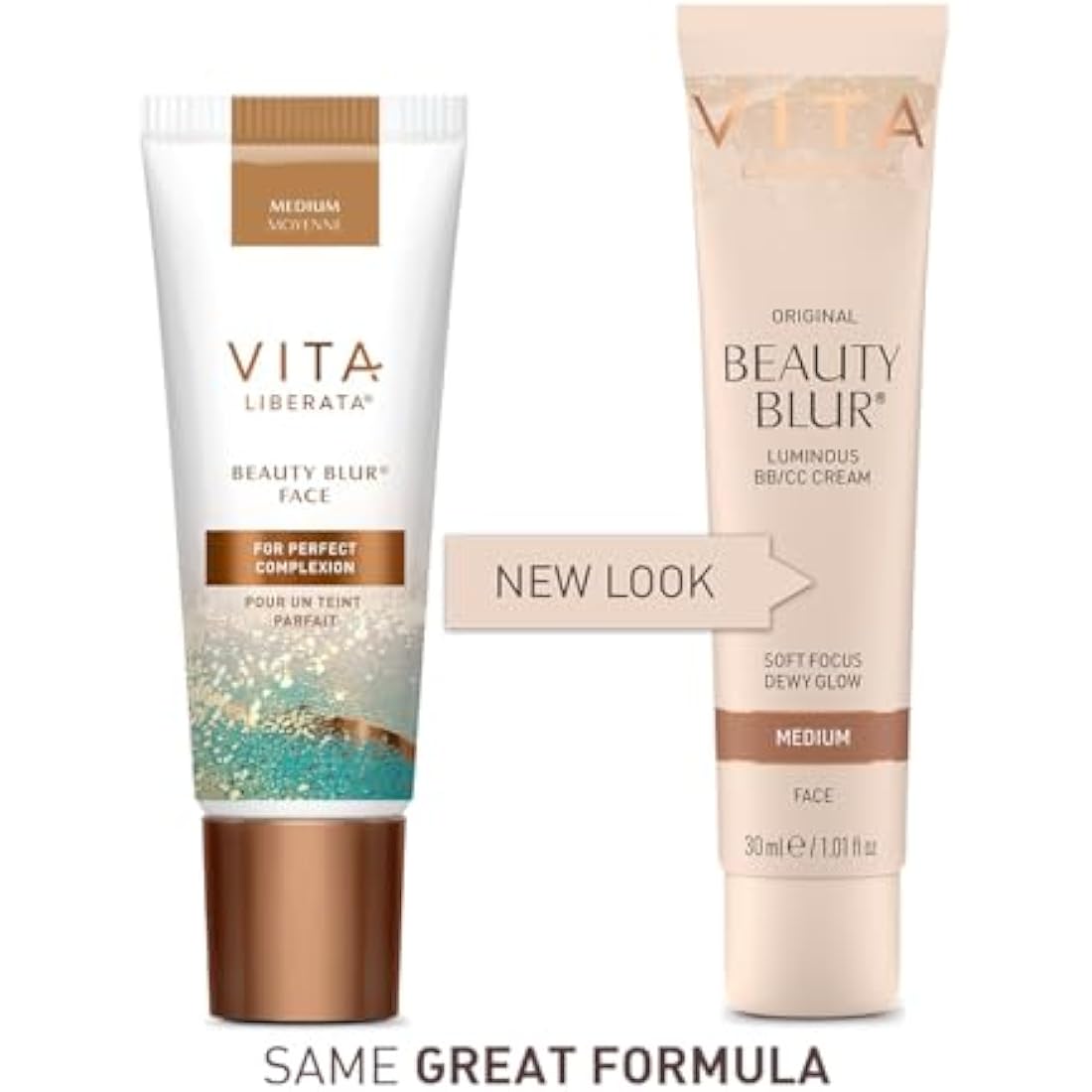 VITA LIBERATA Beauty Blur Medium 30ml & Brush Bundle, BB/CC Cream, Hydrating complexion booster, Radiant Glow & Flawless Finish, Colour Corrector, Tinted Primer, Flawless application blending brush