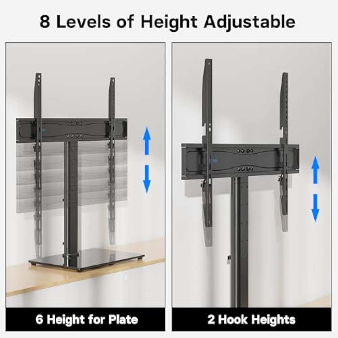 BONTEC Universal Table Top Pedestal TV Stand with Bracket for 32-65 inch LCD/LED/Plasma TVs, Height Adjustable TV stand with Tempered Glass Base & Cable Management, Holds 45 KG & Max.VESA 600x400mm