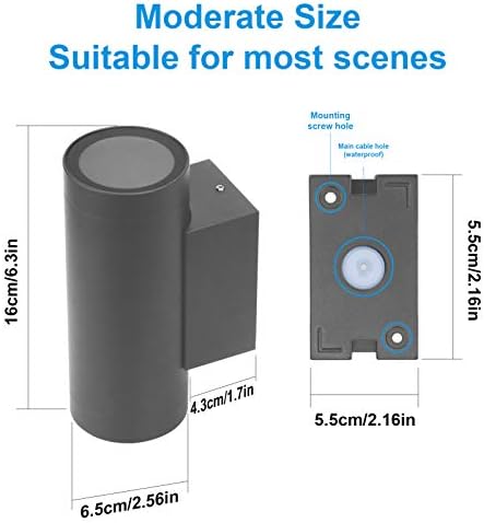 Klighten 2 pcs Outdoor Wall Light IP65 Up Down Outdoor Indoor Wall Lighting Modern Aluminum Wall Lamp for Garden Entrance Corridor Courtyard, Socket GU10, Bulb not Included, Dark Gray