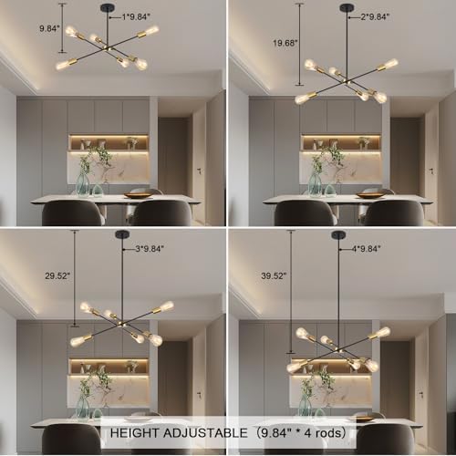 QAREHL Chandeliers Ceiling Lights, 6 Arm Sputnik Ceiling Light for Living Room Modern Black Pendant Light, Sputnik Chandelier for Bedroom, Dining Room, Kitchen, Hallway, E27 Socket