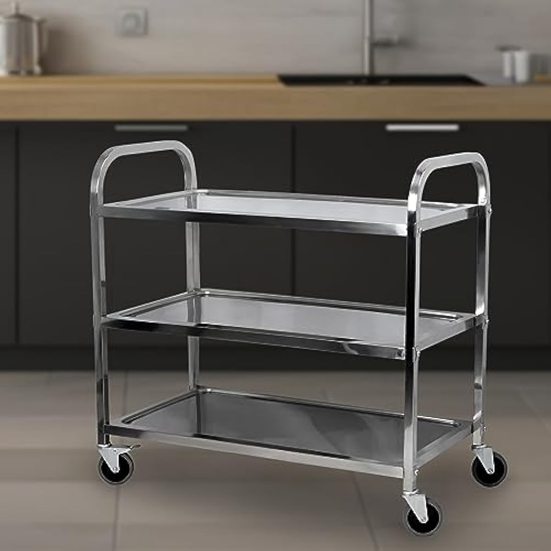 uyoyous Large 3 Tier Stainless Steel Utility Cart 950x950x500MM Kitchen Rolling Carts Serving Trolley Service Catering Storage Cart with Locking Wheels for Kitchen Hotels Restautant Use