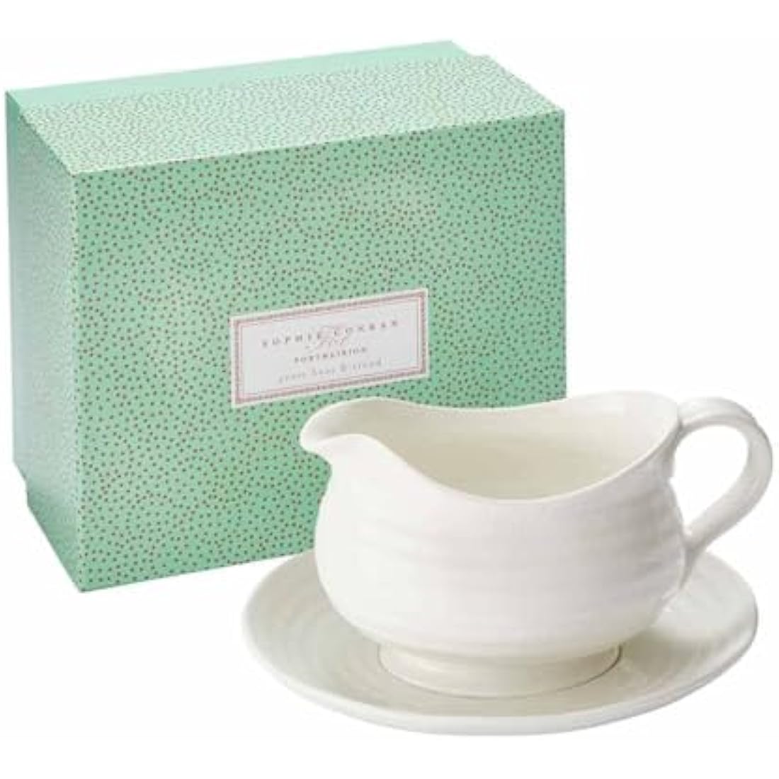 Portmeirion Home & Gifts Gravy Boat & Stand, Porcelain, White, 22.5 x 18 x 10 cm