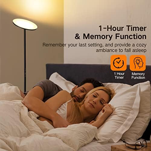 OUTON LED Uplighter Floor Lamp 30W 3000LM, Bright Modern Torchiere Dimmable Standing Lamp, Remote Touch Control & 4 Color Temperatures, 1 Hour Timer for Living Room, Bedroom, Office, Black