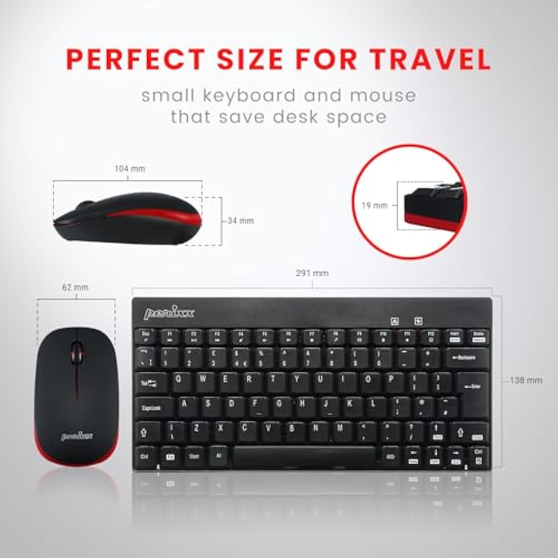 perixx PERIDUO-712 Wireless Mini Keyboard and Mouse Combo - AES 128 Bit - Black - UK Layout
