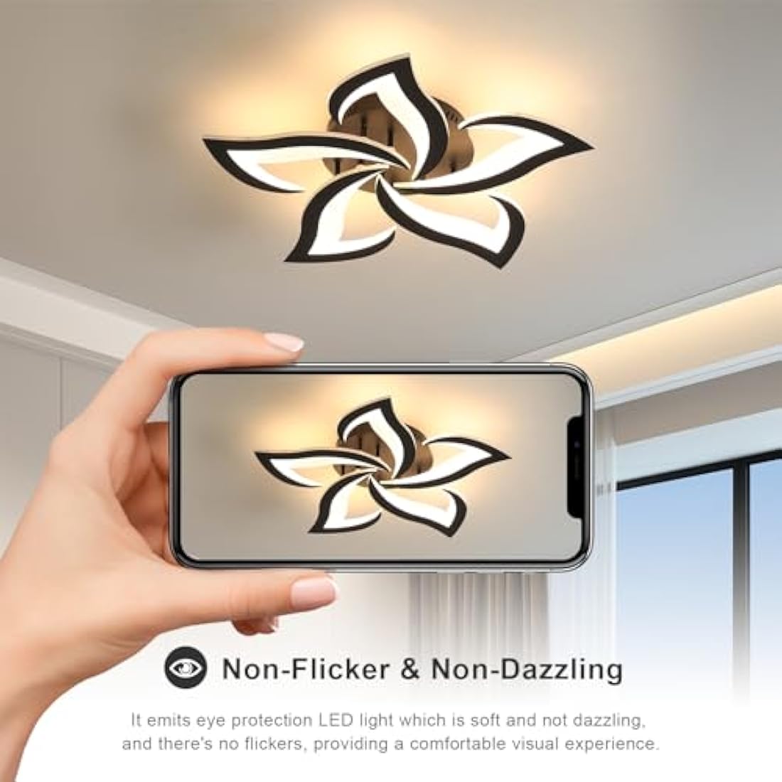 Dorlink LED Ceiling Light, 60W 5400LM Modern Design Ceiling Lighting, 5 Lights Living Room Ceiling Light Acrylic Black Flower Fittings Ceilings for Bedroom, Kitchen, Dining Room 3000K Warm White