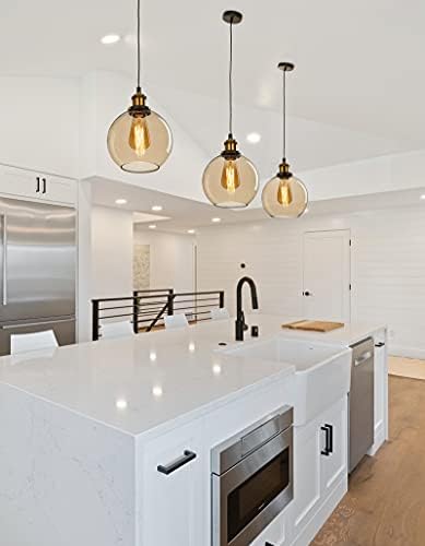 FORCOSO Industrial Glass Pendant Light - Vintage Ceiling Lights with Clear Ball Glass Shade Adjustable Hanging Pendant Lighting for Kitchen Island Dining Room Bedroom - ø20 cm