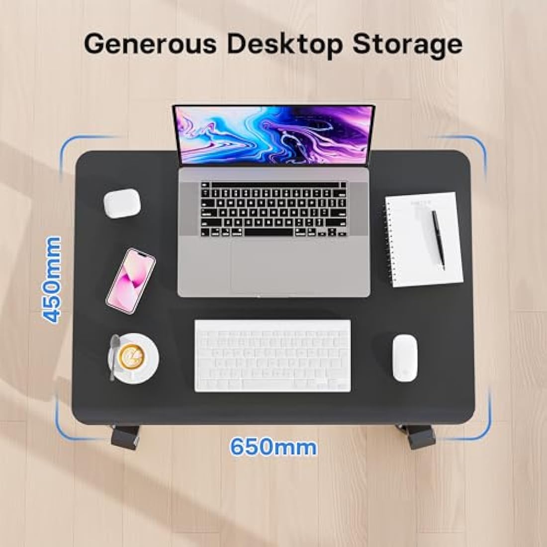 BONTEC 65×45 cm Mobile Standing Desk with 4 Rolling Castors, Height Adjustable Desk on Wheels, Portable Stand Up Desk, Over-Bed Table for Living Room, Bedroom, Medical Use, Ergonomic, Space Saving