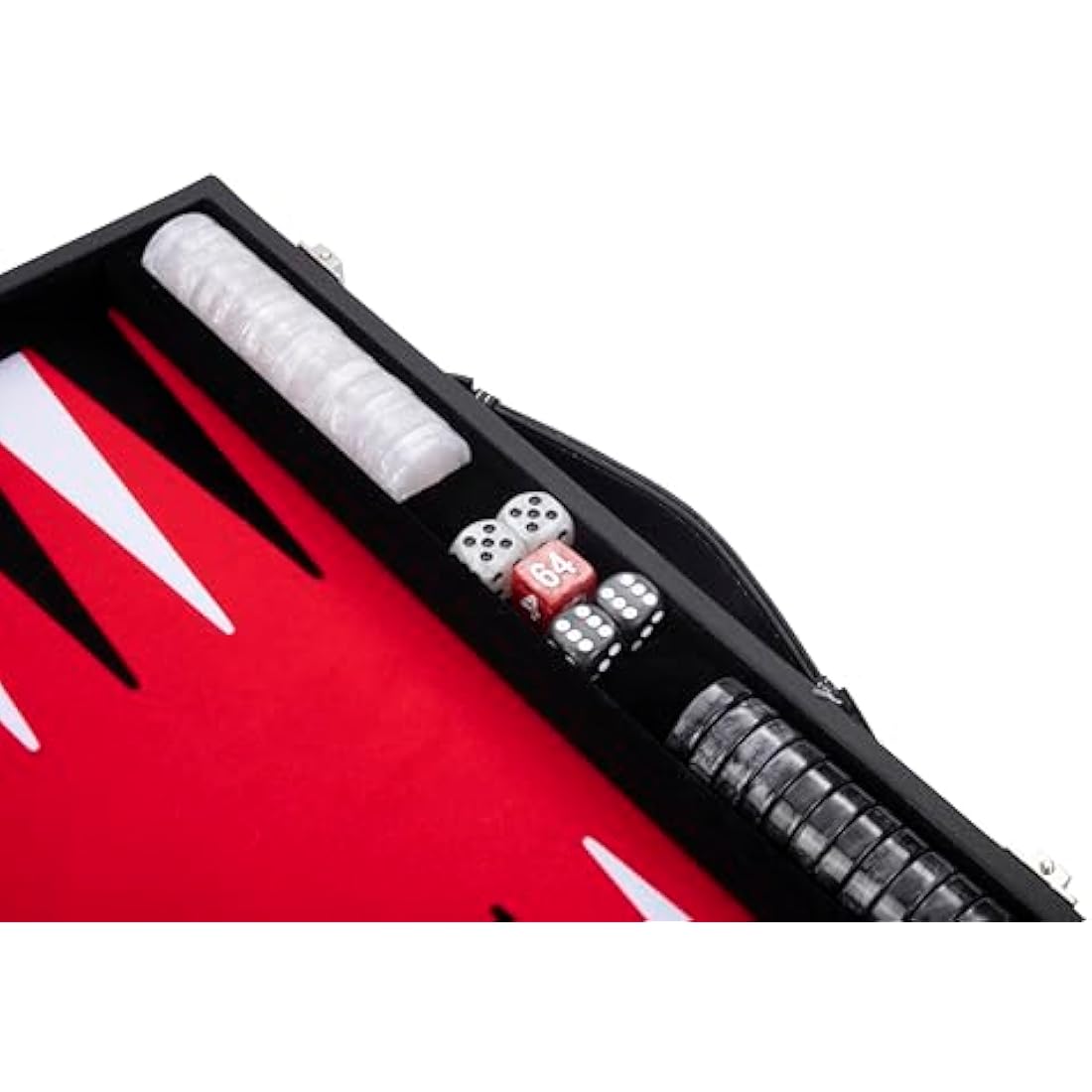 Engelhart - 250507 - Luxury Backgammon - Red - 38 cm - 15 Inches - Faux Leather - Felt Inlay - Pearl Dice and Chips + 2 Cups - Strategy - Backgammon Game