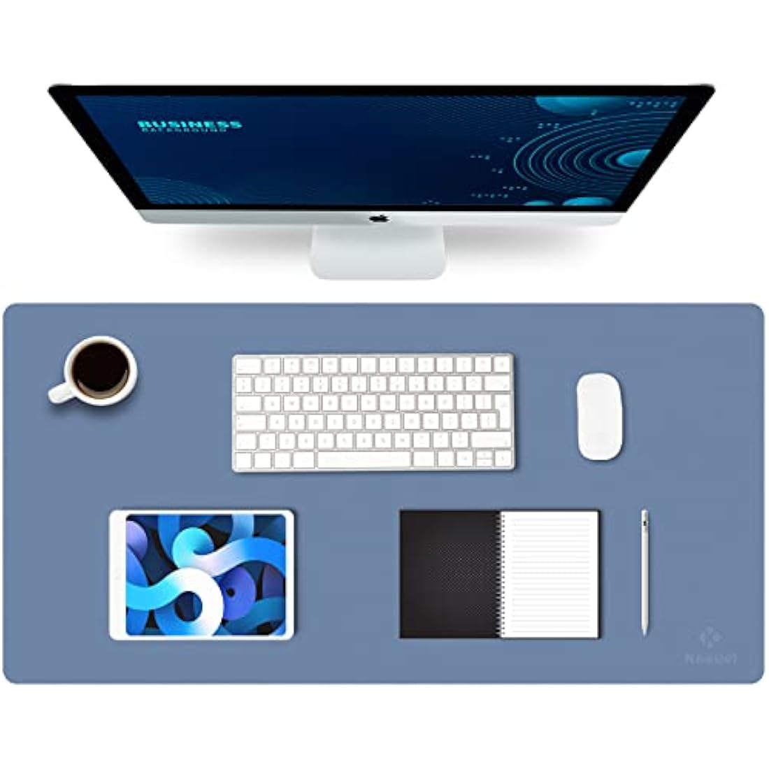 K KNODEL Large Office Leather Desk Mat, Mouse and Keyboard Pad, Computer and Laptop Mat, Desktop Protector and Cover, Writing Pad and Blotter (80x40cm, Lake Blue)