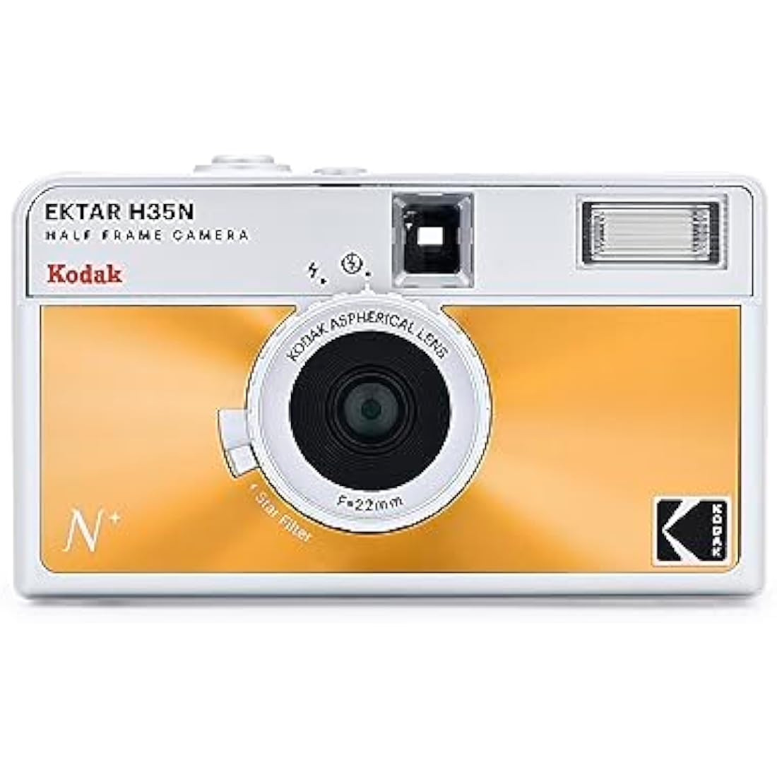KODAK EKTAR H35N Half Frame Film Camera, 35mm, Reusable, Focus-Free, Bulb Function, Built-in Star Filter, Coated Improved Lens (Film & AAA Battery are not Included) (Glazed Orange)