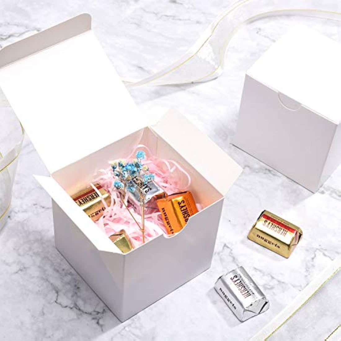 Switory Gift Boxes 50Pc 10x10x10cm, Kraft Paper Present Boxes with Lids for Crafting, Cupcake, Cardboard Bridesmaid Proposal Boxes,White Wedding Favor, Gift Ornaments, Easy Assemble Boxes