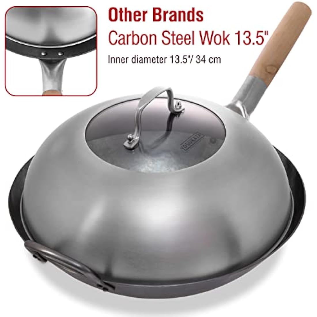 YOSUKATA Wok Lid 32.5 cm for Wok 34 cm - Premium Stainless Pan Cover with Tempered Glass Insert Steam Holes and Ergonomic Handle - Durable Asian Accessories -Dishwasher-Safe Lid