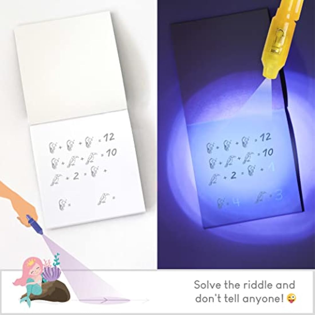 BONNYCO Invisible Ink Pen and Notebook, Pack 8 Mermaid Party Bags Filler & Pinata Toys | Mermaid Birthday Decorations | Stocking Fillers for Kids Birthday | School Prizes & Gifts for Children