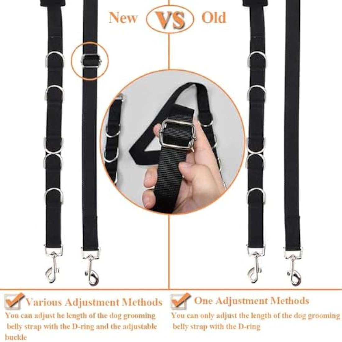 ASOCEA Dog Grooming Belly Strap Nylon Grooming Restraint Loop Noose Dog Grooming Extension Strap Adjustable Traction Leash with D-Rings for Small Medium Cats Dogs Grooming Bathing (Black)