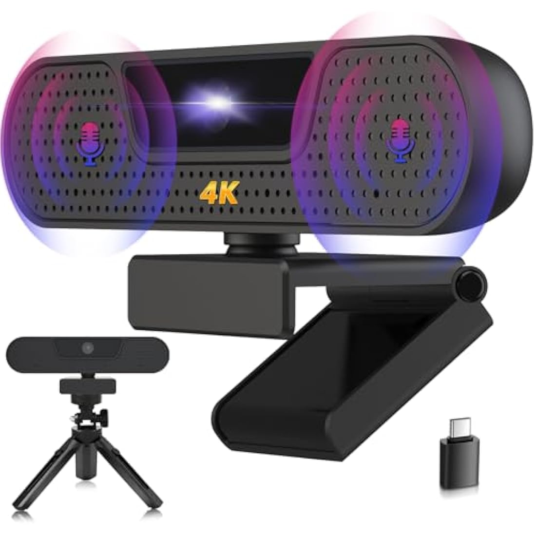 VIZOLINK W8GS 4K Webcam for PC, Webcam with Microphone, Auto Focus, Plug & Play, 85°View, Privacy Cover and Tripod for Streaming, Conferencing, Gaming, Video Calling, Skype,Teams, Zoom,Tablet,Laptop