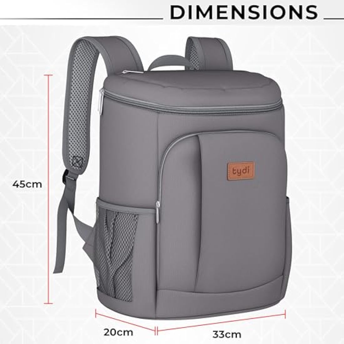 Tydi Cooler Backpack Insulated – 30L Cool Bag Rucksack Backpack Cooler – Cool Bag Back Pack for Picnic, Camping, Hiking – Grey