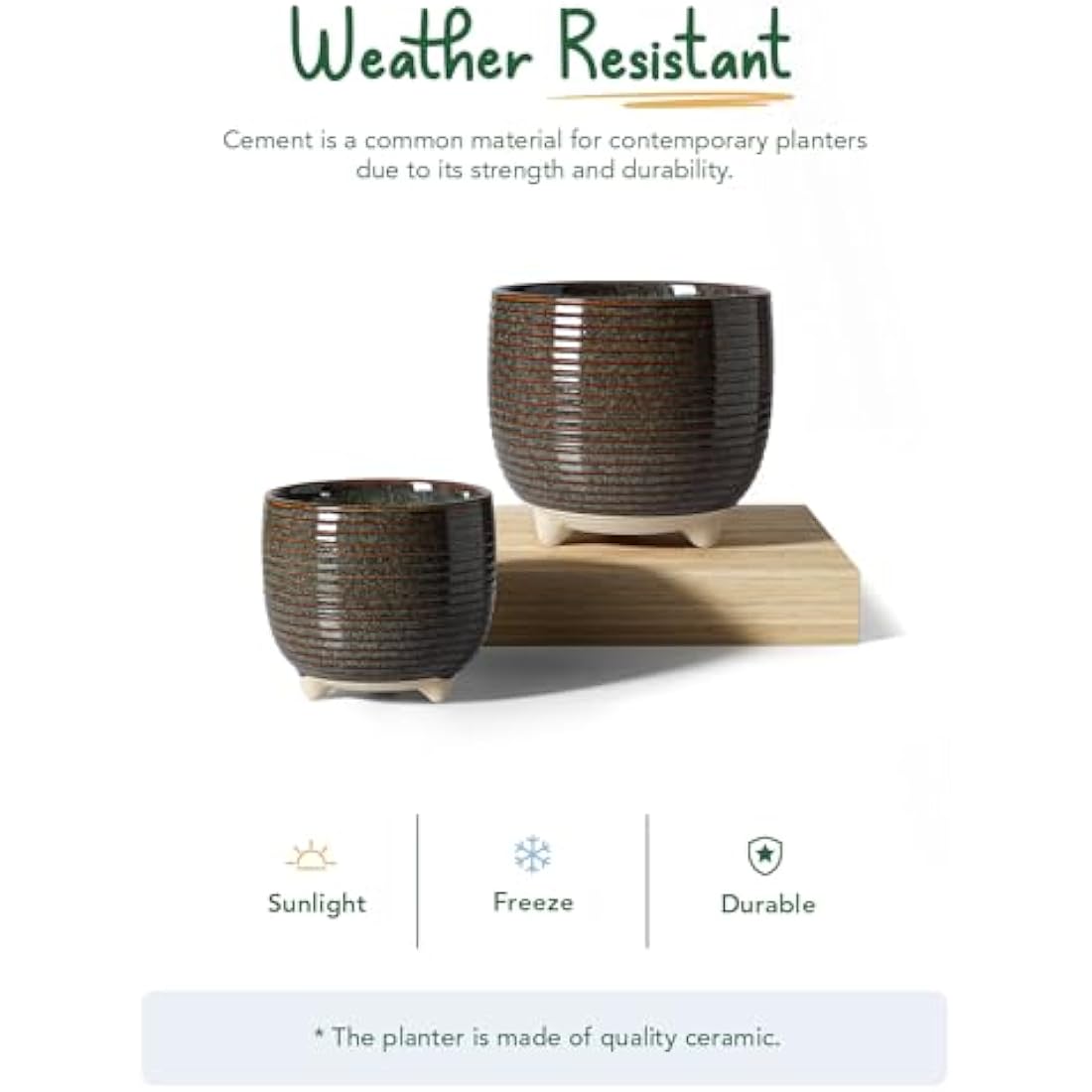 LE TAUCI Ceramic Plant Pots, 12 + 16 cm Footed Pots for Plants, Cute Modern Flower Pots for House and Office, Small Indoor Planters with Drainage, Reactive Glaze Black