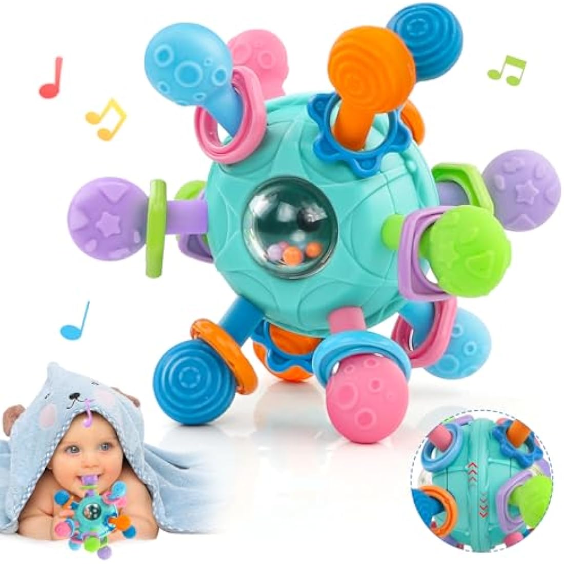 Baby Toys 0-6 Months Sensory Montessori Toys for Babies 6-12 Months Baby Rattle Teether Toy Shaker Grab Spin Newborn Toy Gift for 8 9 Month Babies Toddler Boys Girls Christmas(Blue)