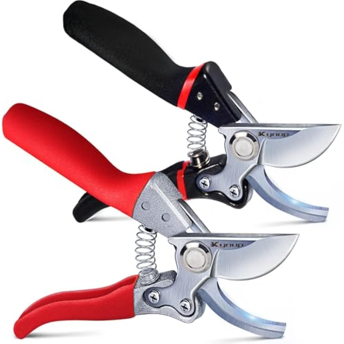 Kynup 2 Pack Secateurs Scissors, Professional Garden Secateurs, Sharp SK-5 Steel Blade, Strong & Anti-Rust Pruning Shears, Anti-Slip Handle, Plant Gardening Tree Trimming Garden Tool (Black & Red)