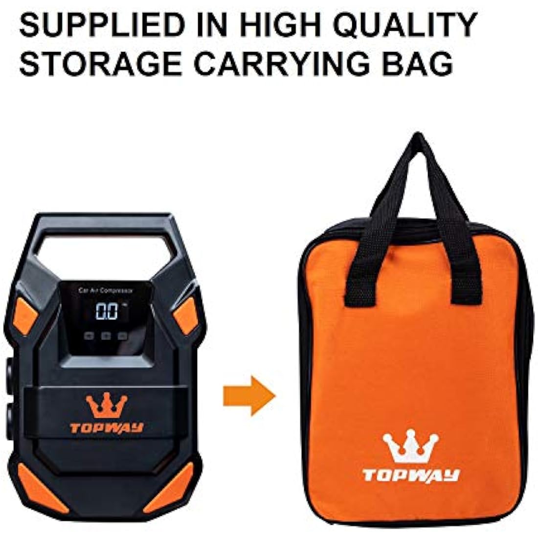 TOPWAY Tyre Inflator Air Compressor 12V DC, Digital Car Tyre Pump 150 PSI, 22mm Metal Cylinder, Auto Stop, Preset Pressure, Large Capacity, LED SOS Light, Cloth Bag, for Auto Bicycle Truck Tyres