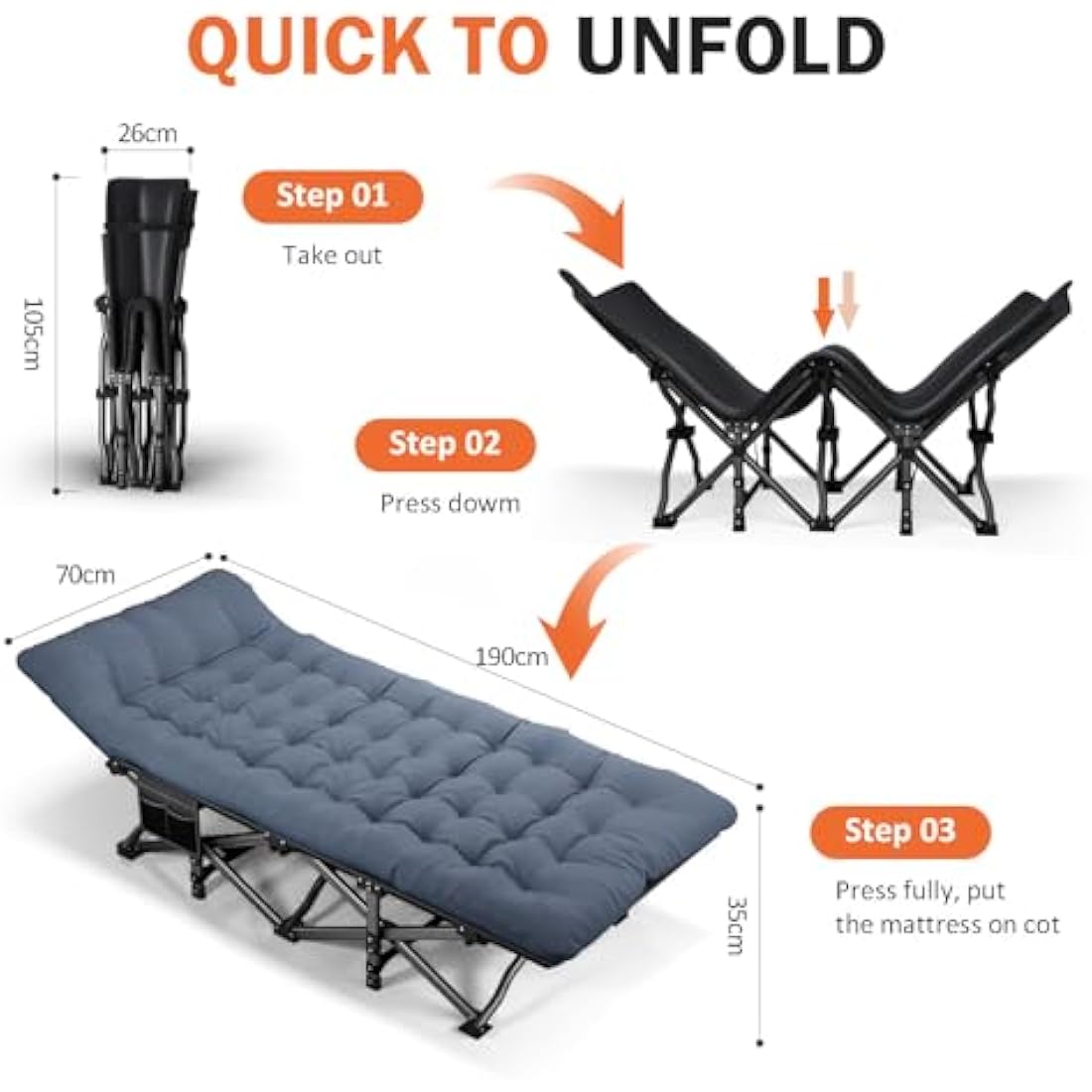 ATORPOK SHOP Camp Beds for Adults with Cushion, Portable Tent Comfortable Travel Camping Cot for Sleeping, cot with Carry Bag Supports 450 lbs (Blue)