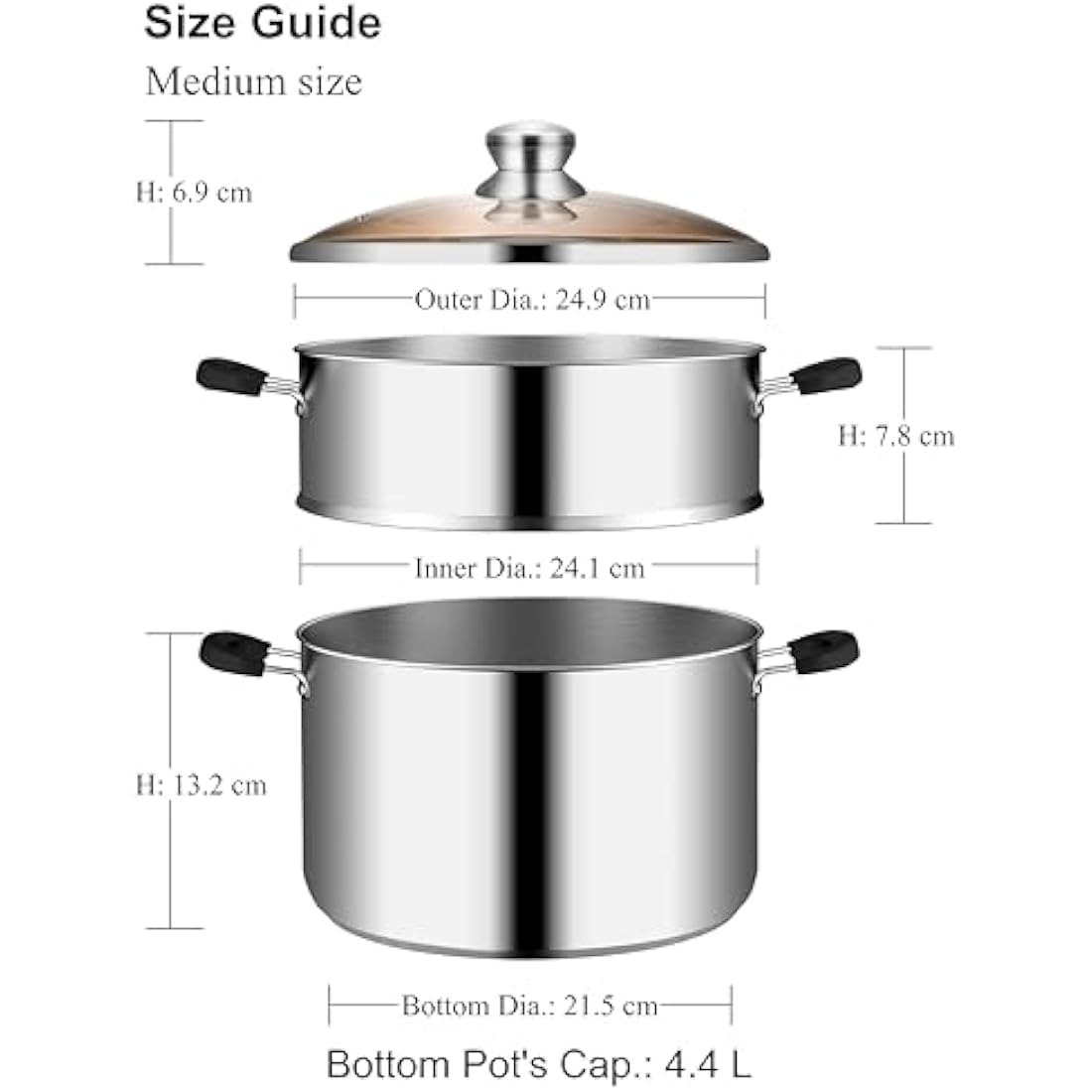 VENTION Stainless Steel Steamer Cooking 24cm for Induction Hob, Vegetable Steamer Pan, Couscous Pot 4.2 L