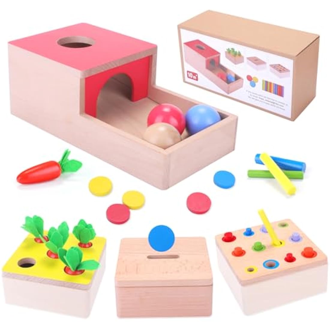 Baby Montessori Toys for 1 Year Old Boys Girls, Wooden Toys for 1 2 3 Year Olds, Baby Sensory Toys 4 in 1 Activity Cube Balls Drop Toy, Toddlers Educational Sorting Toy, Babies 1st Birthday Gifts