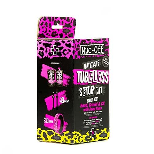 Muc-Off Ultimate Tubeless Setup Kit, Road/Gravel/CX 60mm - Tubeless Conversion Kit for Bikes - Includes Tubeless Tyre Sealant and Tubeless Valves